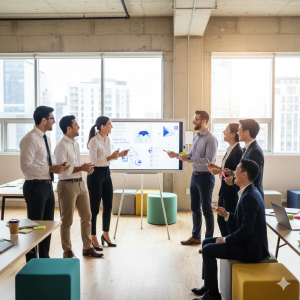 young group of people having fun during training